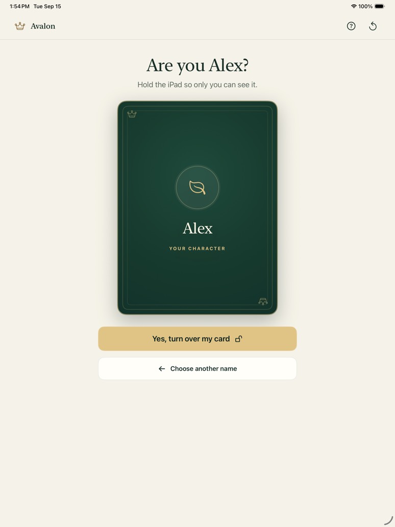 A face-down card asking Are you Alex?