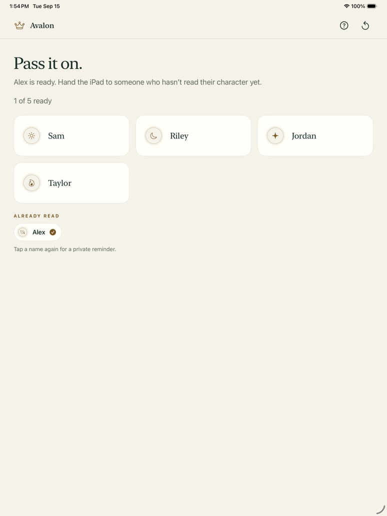 The pass-it-on screen listing who still needs to read